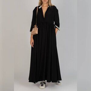 Jil Sander 2020 Black Linen Washi Paper Trim Maxi Dress